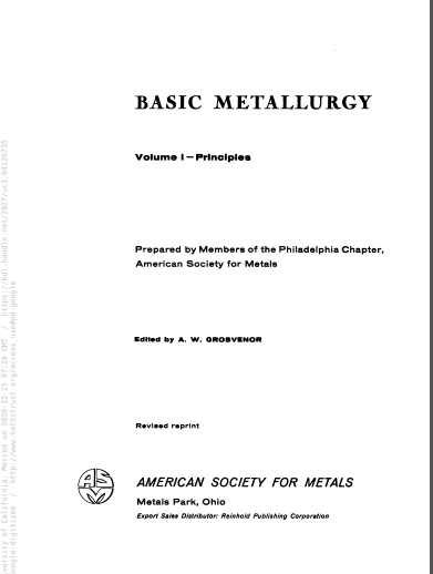 Basic metallurgy. Edited by A.W. Grosvenor. v.1 - Pdf